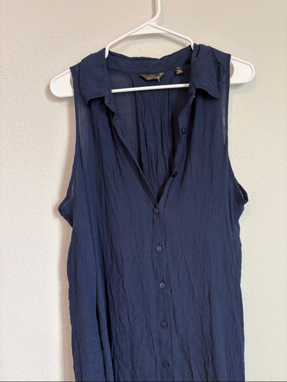 Mlle Gabrielle Navy Textured Sleeveless button up Shirt Dress 1X - Picture 4 of 6